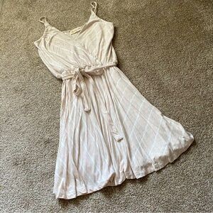 Elegant Cream Striped Wrap Dress. Size S
